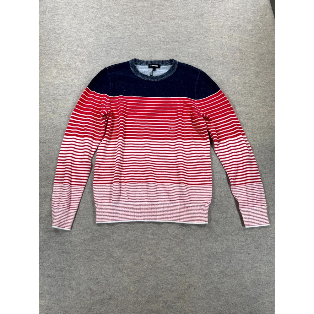 Express Men Sweater Medium Multicolor Striped Tight Knit Crew Neck 01775306